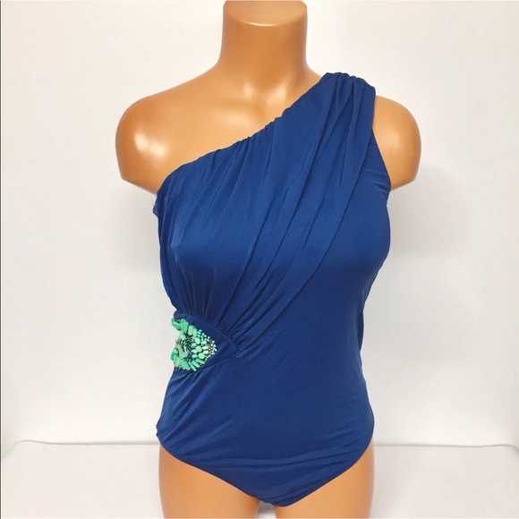 Badgley Mischka Beaded One Shoulder Swimsuit. NWOT - Picture 2 of 8